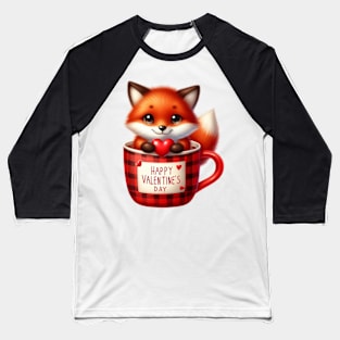 Valentine Fox In Tea Cup Baseball T-Shirt